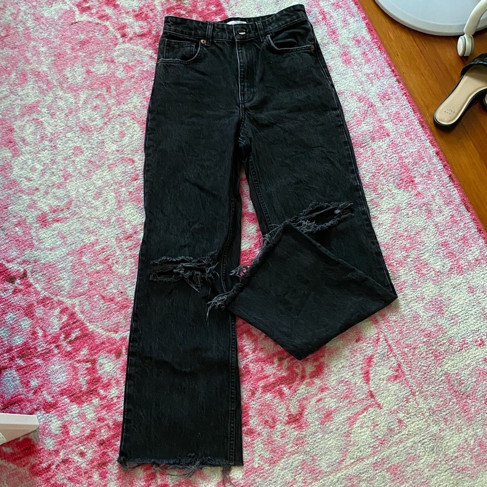 ZARA High-Waisted Wide Leg Ripped Jeans